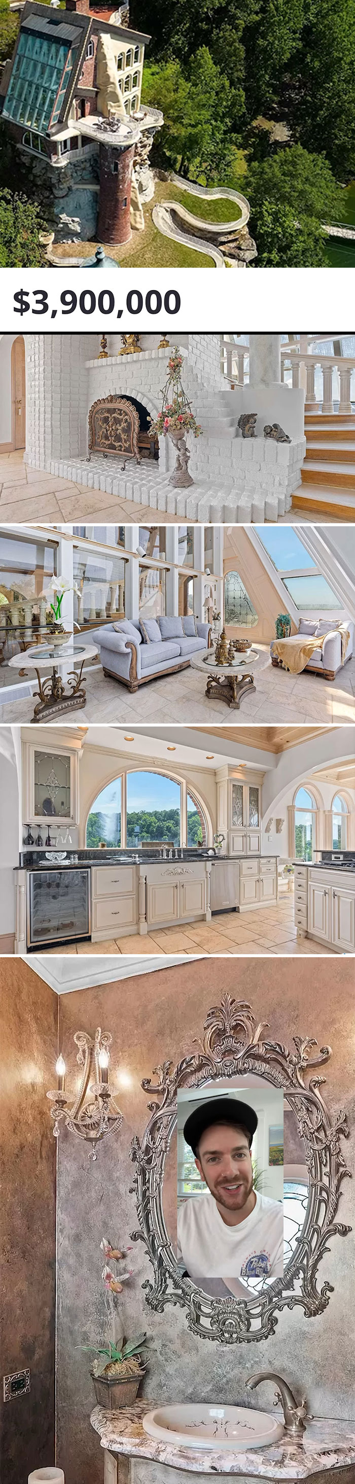 Unique Zillow listing featuring a castle-like house with luxurious interiors, priced at $3,900,000.