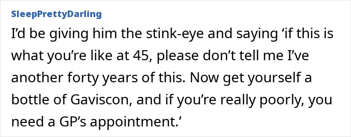 Text discussing husband, old man noises, and health concerns humorously. Text discussing husband, old man noises, and health concerns humorously.