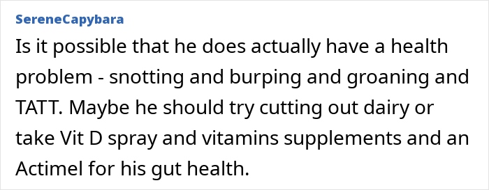 Forum comment discussing health issues and solutions related to an old man's noises. Forum comment discussing health issues and solutions related to an old man's noises.