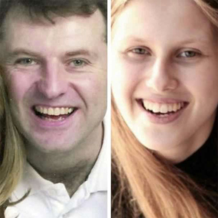 Side-by-side photos of a man and a young woman smiling; Madeleine McCann keywords discussed.