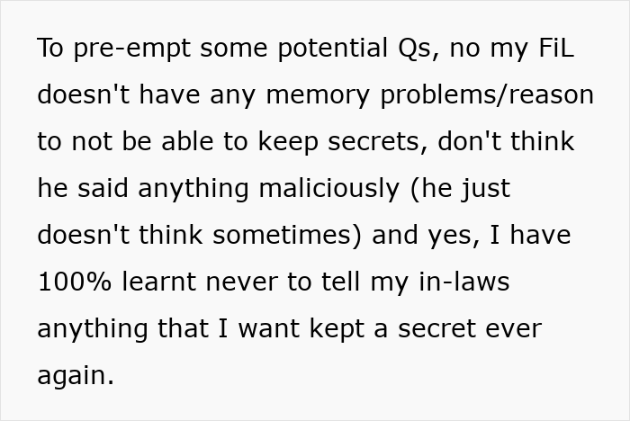 Text about keeping secrets and in-laws sharing information.