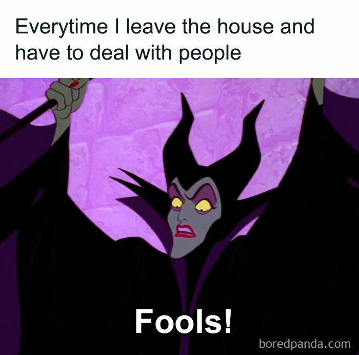 Female cartoon villain exclaims "Fools!" in a relatable, funny meme from “Women Behaving Badly.”