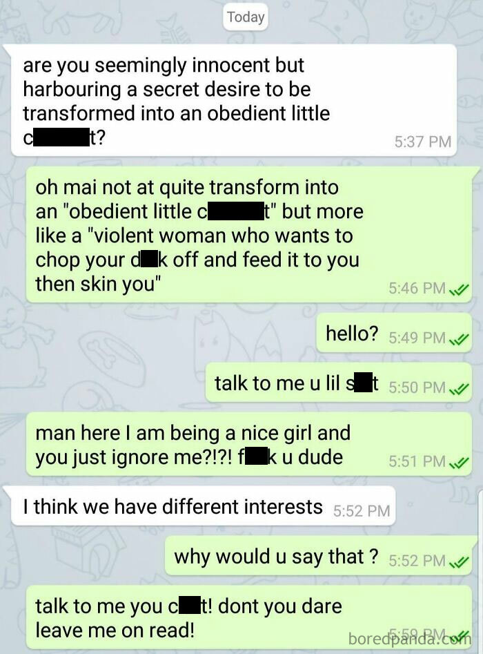 Chat conversation highlighting women dealing with creepy DMs.