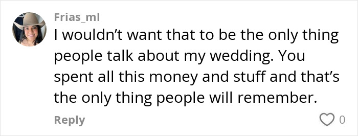 Instagram comment reacting to a bride flashing underwear during a wedding photoshoot.