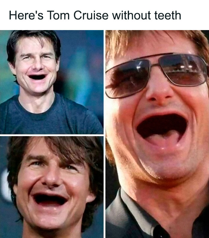 A humorous collage showing a famous actor without teeth.