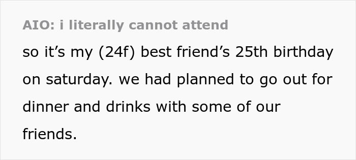 Text exchange about missing a friend's 25th birthday due to personal reasons.