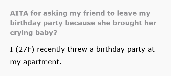 Text about friend at birthday party with a crying baby.