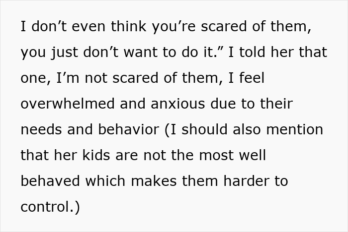 Text excerpt describing an anxious 20-year-old overwhelmed by babysitting sister&rsquo;s six kids due to their behavior.