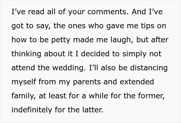 Text message discussing wedding decision and family distancing in context of marrying ex-girlfriend's cousin.