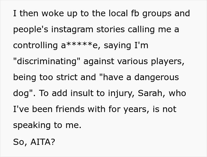 Text screenshot discussing fallout from a D&D night incident involving a toddler. Text screenshot discussing fallout from a D&D night incident involving a toddler.