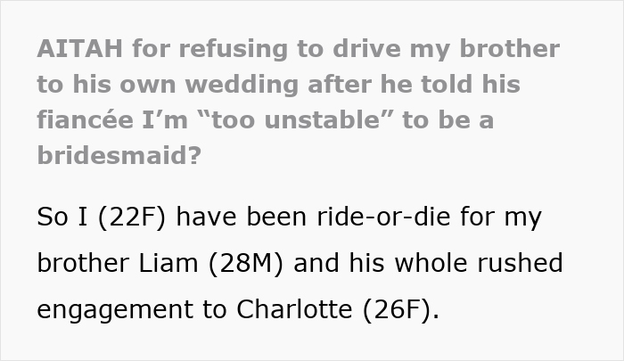 Brother Removes Sister From Wedding Party, Family Justifies It As Being "For Her Own Good"