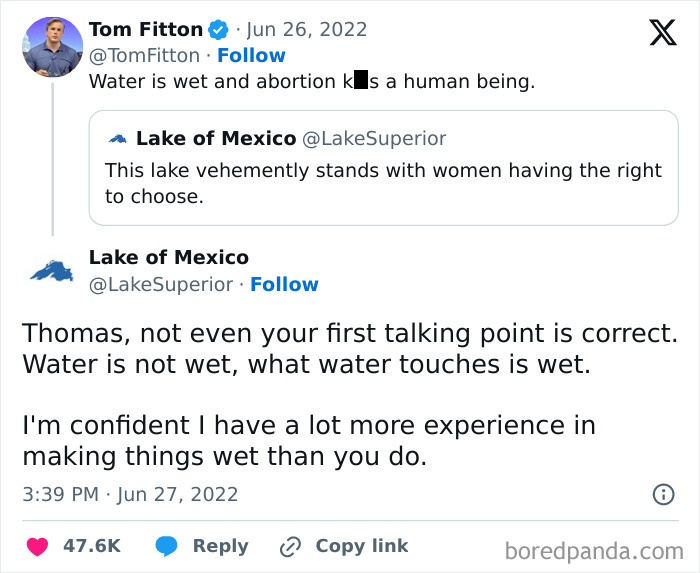 Clever comebacks in a Twitter exchange about water and rights.
