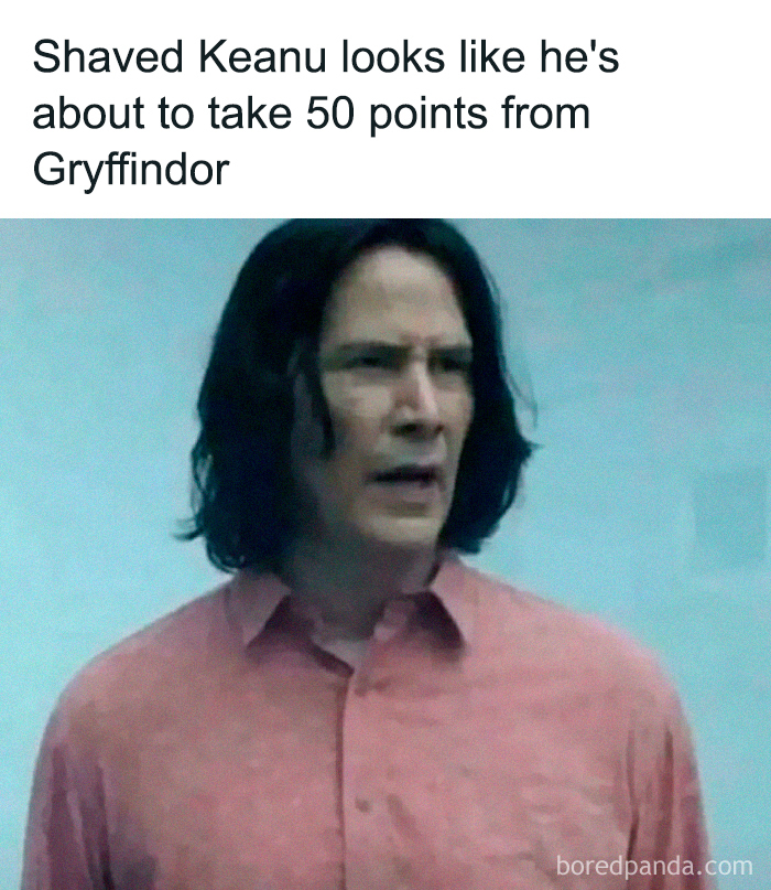"Keanu Reeves in a humorous meme, looking stern and resembling a character from a fantasy series for entertainment."