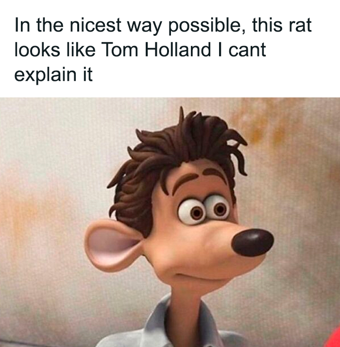 Cartoon rat character resembling a famous actor, with humorous text. Nostalgic old cartoons meme.