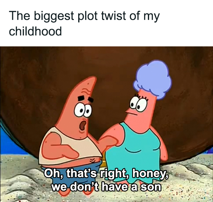 Two animated characters from old cartoons looking surprised with humorous dialogue beneath.