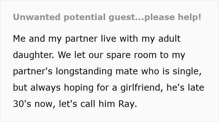 Couple's friend occupies spare room, seeks approval for a female guest.