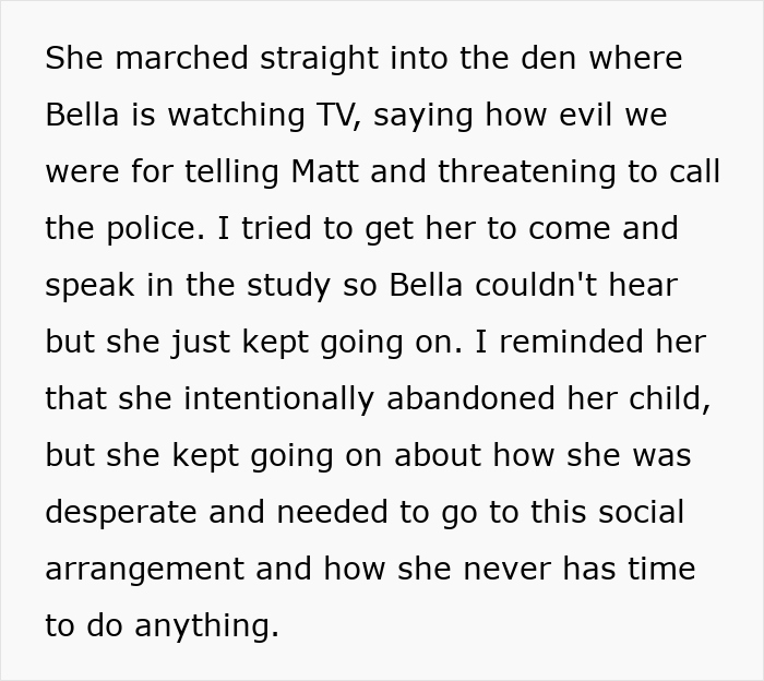 Text describing a heated argument about child abandonment and police involvement in a family setting. Text describing a heated argument about child abandonment and police involvement in a family setting.