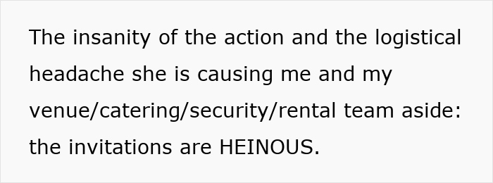 Text discussing logistical issues and dissatisfaction with wedding invitations.