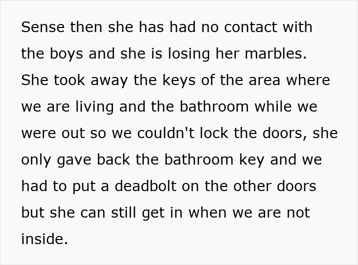 Text detailing a personal story about family conflict related to being denied access to grandchildren.