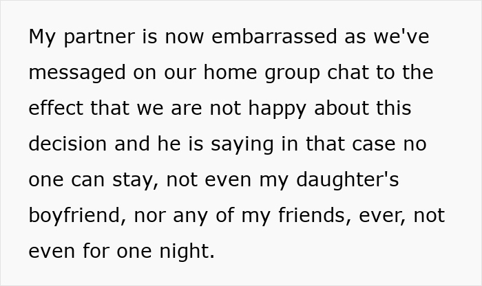 Text conversation about friend using a spare room and inviting a woman to stay, causing household upset.