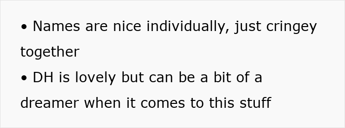 Text discussing naming twins after a romantic movie couple, highlighting a husband's dreamy nature. Text discussing naming twins after a romantic movie couple, highlighting a husband's dreamy nature.