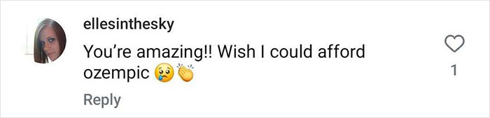 Comment about dramatic Ozempic transformation with emoji reactions.