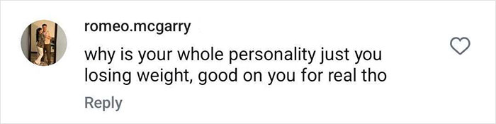 Comment on Ozempic transformation, discussing personality and weight loss with encouragement.