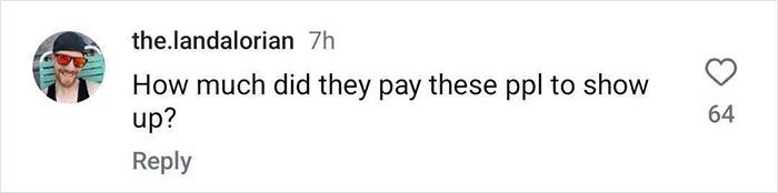 Comment mocking low attendance at Disney's Snow White event, questioning if attendees were paid to show up.