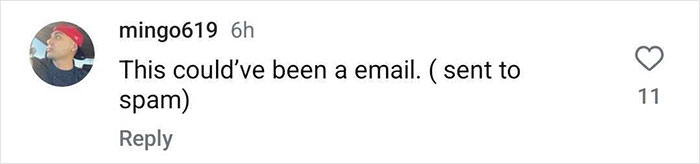 Comment mocking tiny birthday party event, suggesting it could have been an email, with 11 likes.