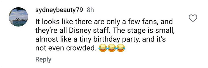 Comment on Disney's Snow White event describes it humorously as a tiny birthday party with few fans.