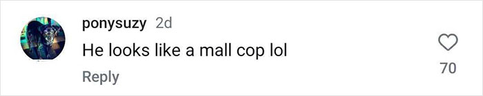 Comment with 70 likes humorously comparing a look to a mall cop, related to Taylor Swift and Travis Kelce.