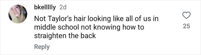 A screenshot of a fan's humorous comment on Taylor Swift's date night look with Travis Kelce.