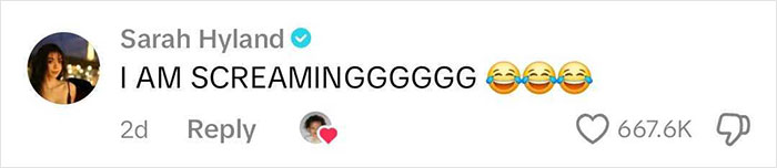 Comment from a user expressing excitement with emojis and high engagement, related to Ed O'Neill clip with daughter.