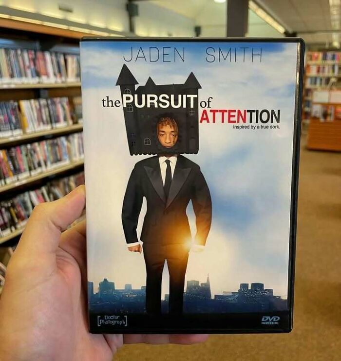 A DVD cover parody of "The Pursuit of Happyness" featuring a humorous twist with a house on the head.