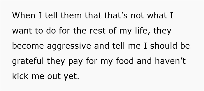 Text image about daughter's dreams being dismissed by parents, discussing future aspirations and parental pressure.