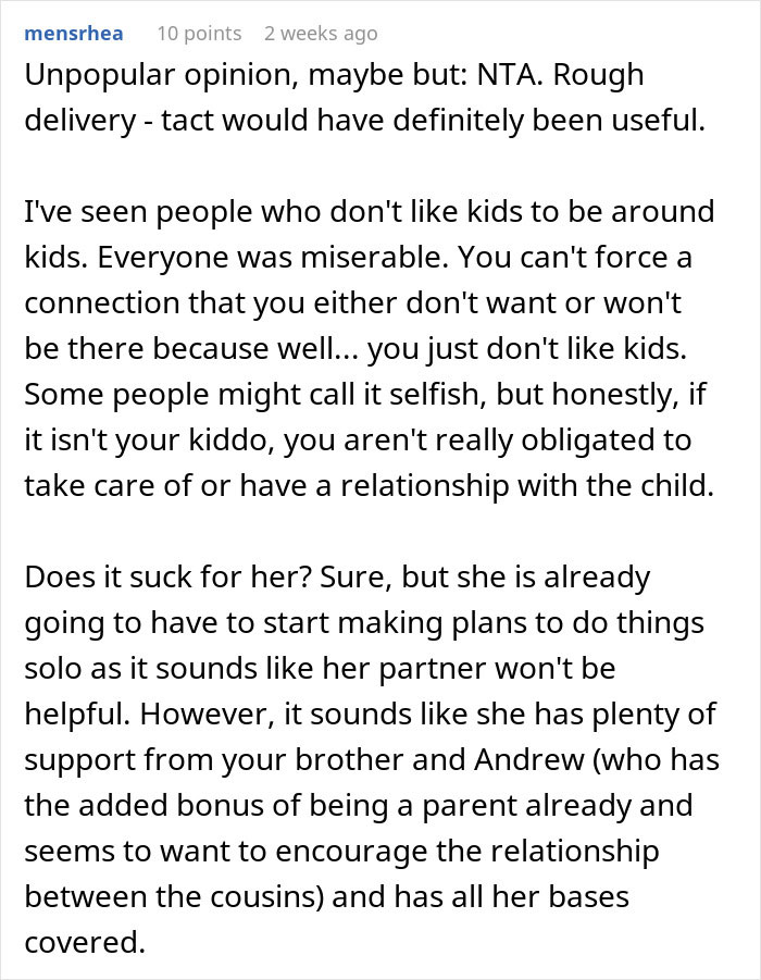Reddit comment discussing parental role and family dynamics, emphasizing individual obligations and support.