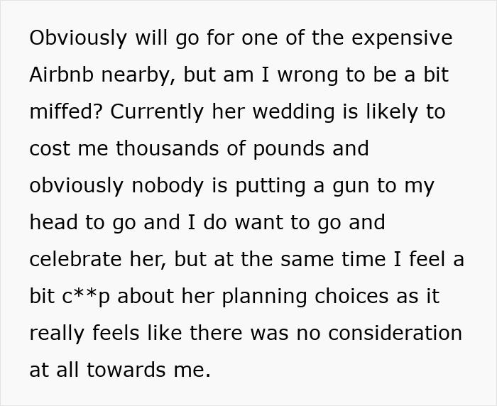 Text discussing red flags about costs and planning considerations for a friend's wedding. Text discussing red flags about costs and planning considerations for a friend's wedding.