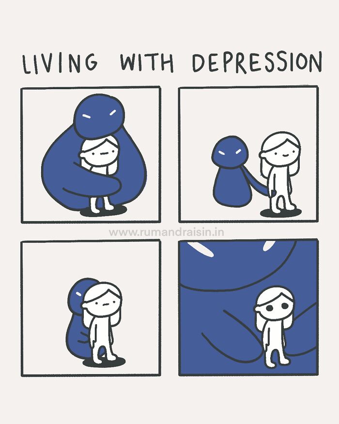 Illustration of a figure depicting depression and its impact on a person, capturing relatable anxiety experiences.