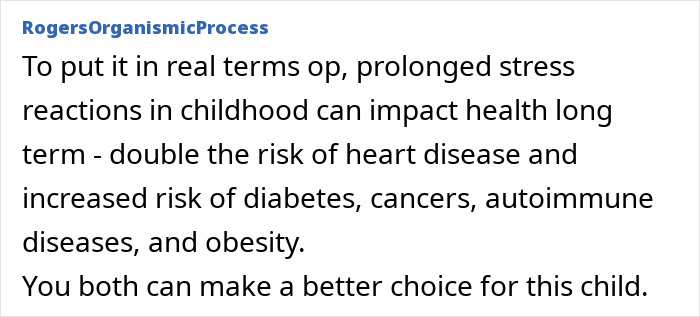 Comment on health impacts of childhood stress, related to idea of grandma taking baby away on weekends. Comment on health impacts of childhood stress, related to idea of grandma taking baby away on weekends.