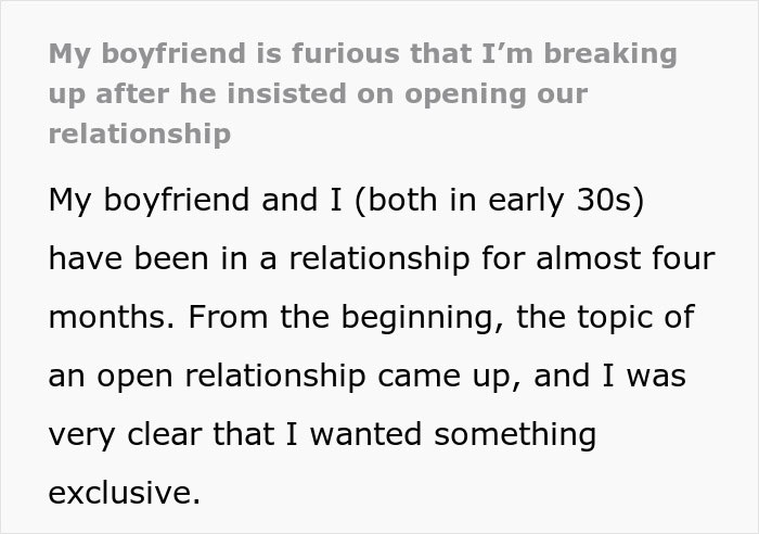 Text about relationship issues and insistence on an open relationship.