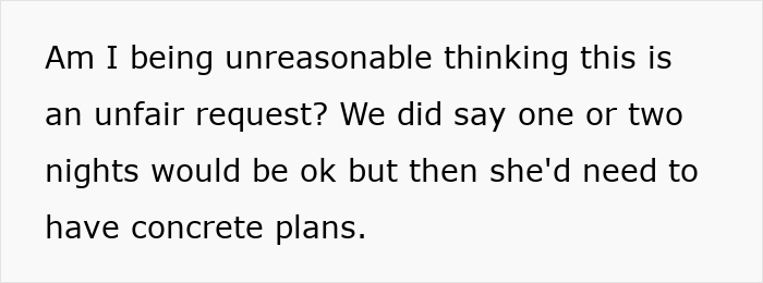 Text discussing a couple's upset over a friend's unfair request involving a spare room, questioning reasonableness.