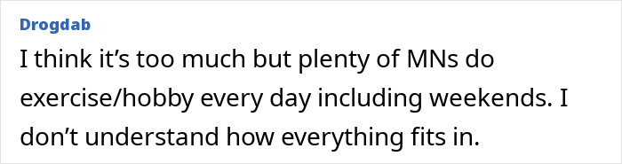 Comment about exercise and hobbies questioning balance with parenting toddlers.