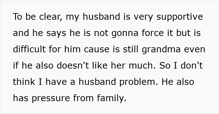 Text discussing a supportive husband facing family pressure involving a racist family member.