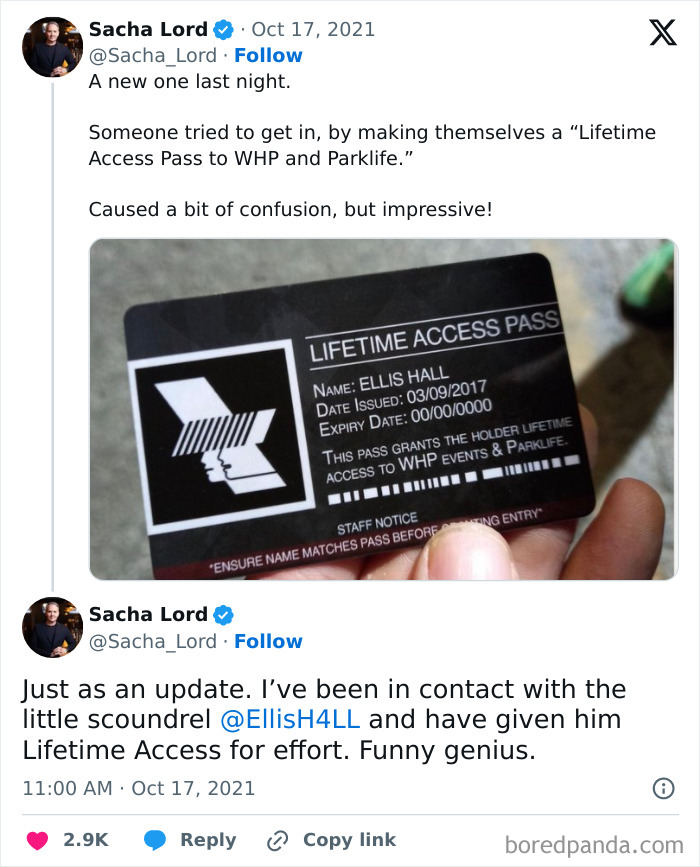 Person holds fake Lifetime Access Pass, highlighting clever system cheating.