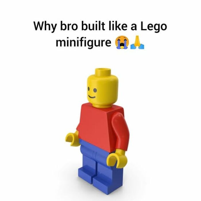 Lego minifigure meme humorously commenting on body shape with emojis.