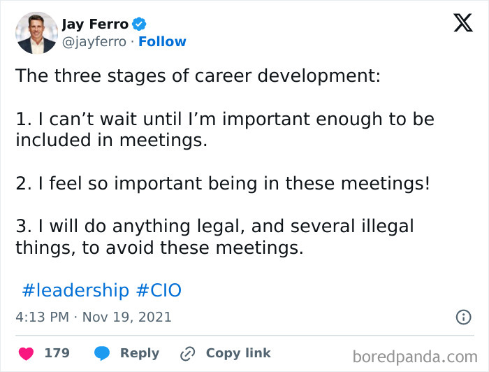 Funny meme about career stages in work-related humor context.