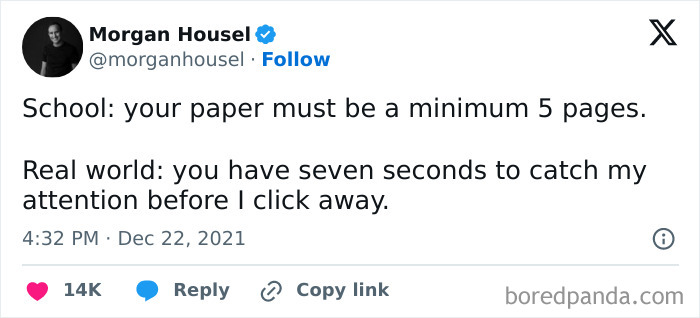 Tweet about work-related humor comparing school and real-world expectations.