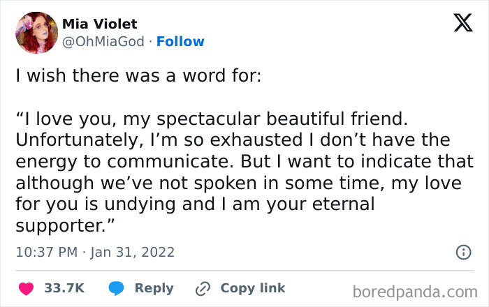 Text meme expressing exhaustion and love from a funny women's humor page.