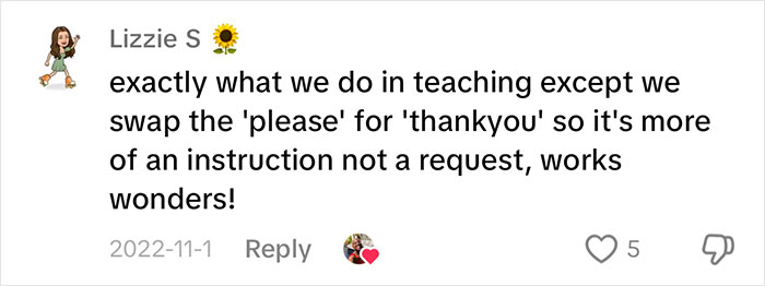 Comment with parenting tip: Swap 'please' for 'thank you' to make instructions more effective. Comment with parenting tip: Swap 'please' for 'thank you' to make instructions more effective.