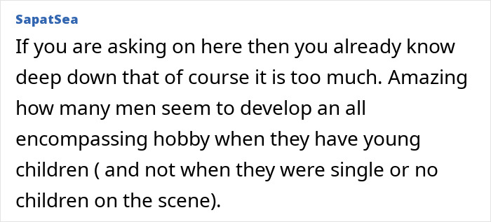 Text about men developing hobbies like running instead of helping with parenting toddlers.